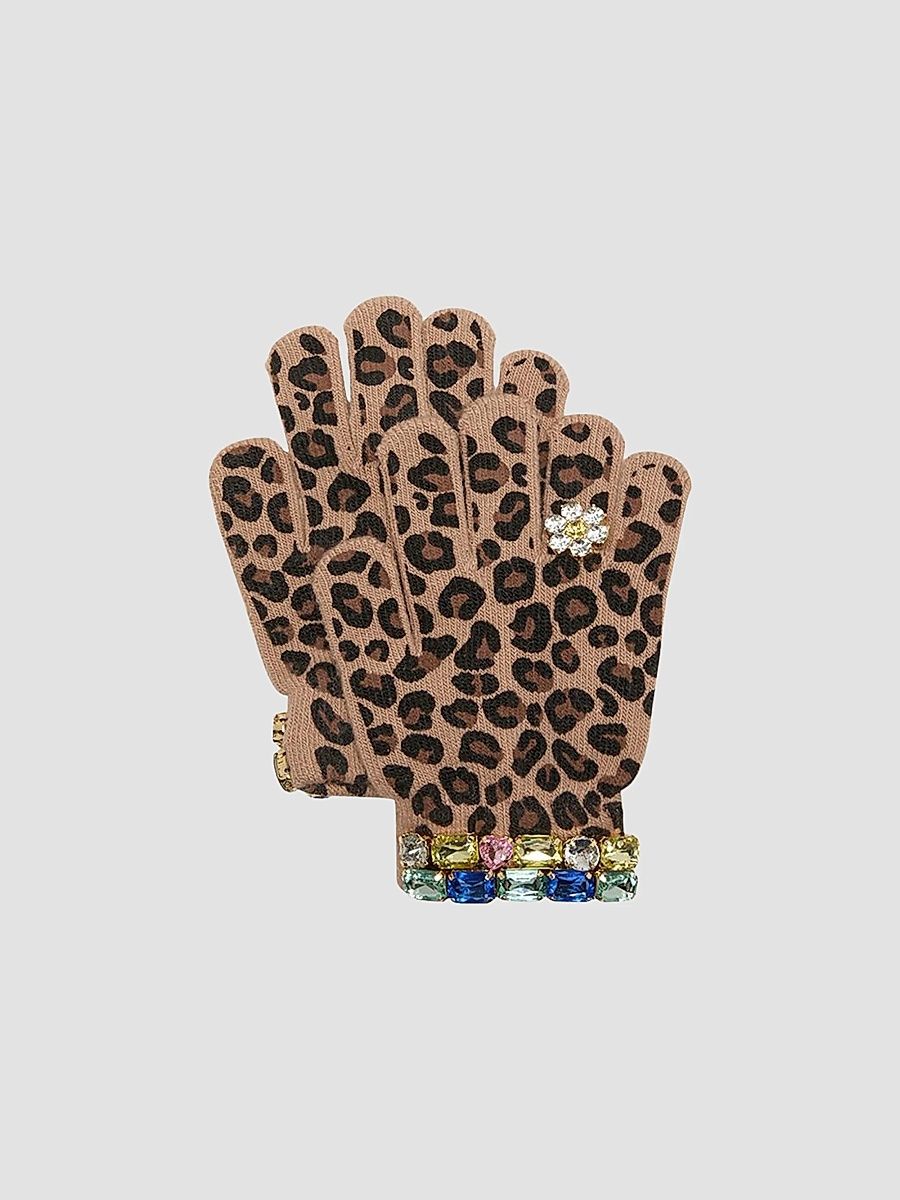 Girl's Girl's Leopard-Print Embellished Gloves - Multi