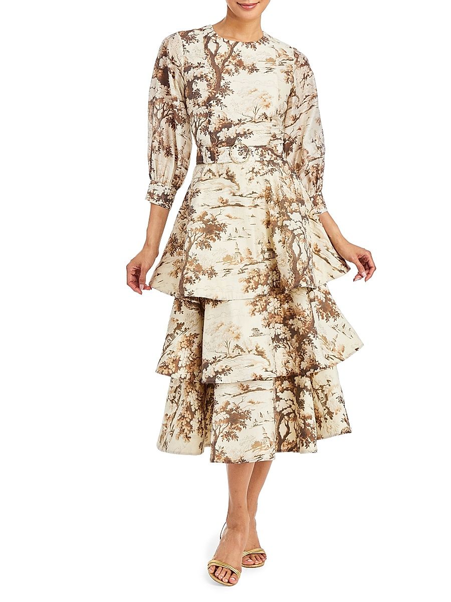 Women's Rhonda Toile Tiered Convertible Dress - Chestnut Toile - Size 6