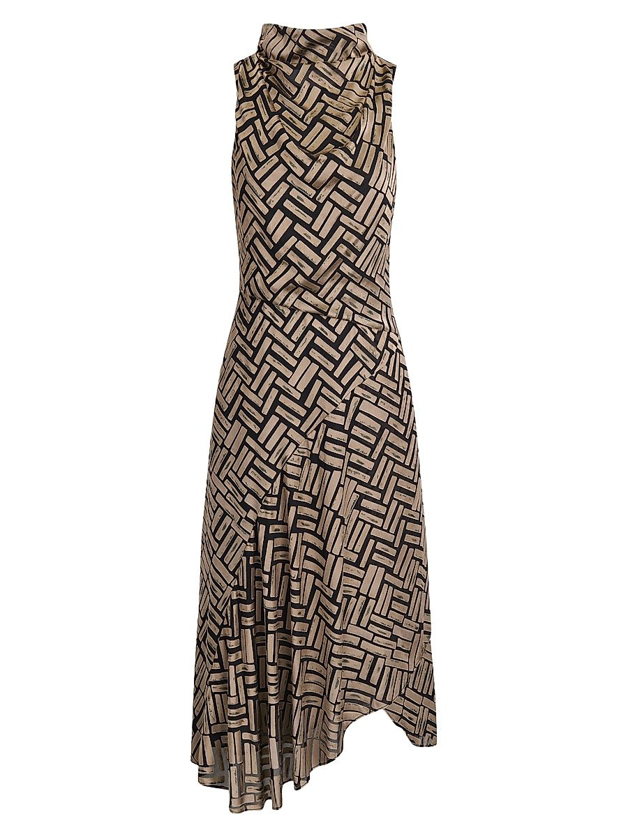 Women's Chevron Nylon-Blend Midi-Dress - Black Nolita - Size 2