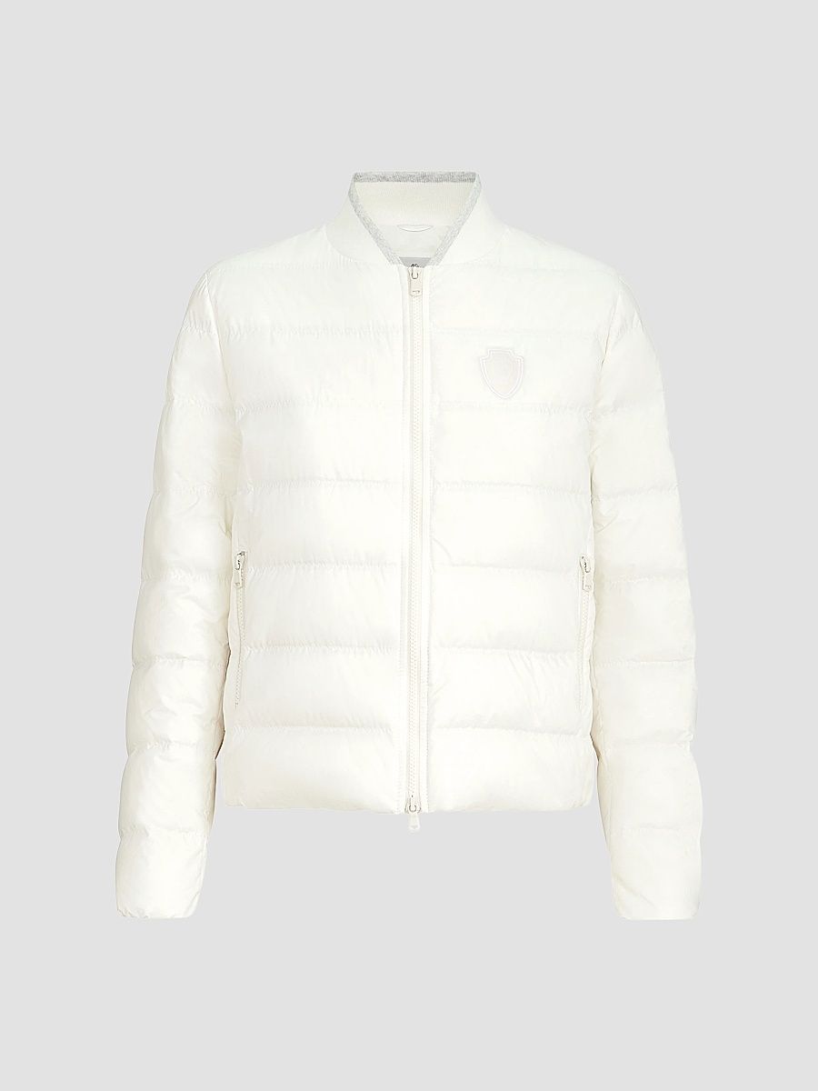 Women's Water-Resistant Matte Nylon Down Jacket with Logo - Milk - Size 4