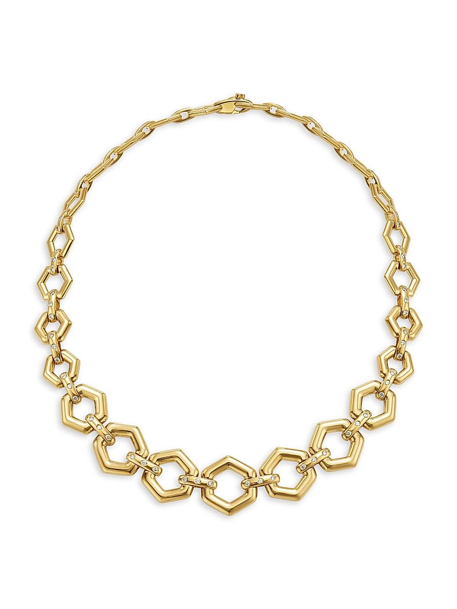 Women's Florence86 18K Yellow Gold & Diamond Beehive Link Chain Necklace - Yellow Gold