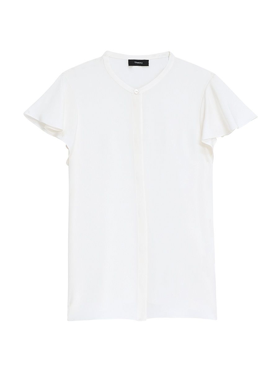 Women's Silk Ruffle-Sleeve Blouse - Ivory - Size Medium