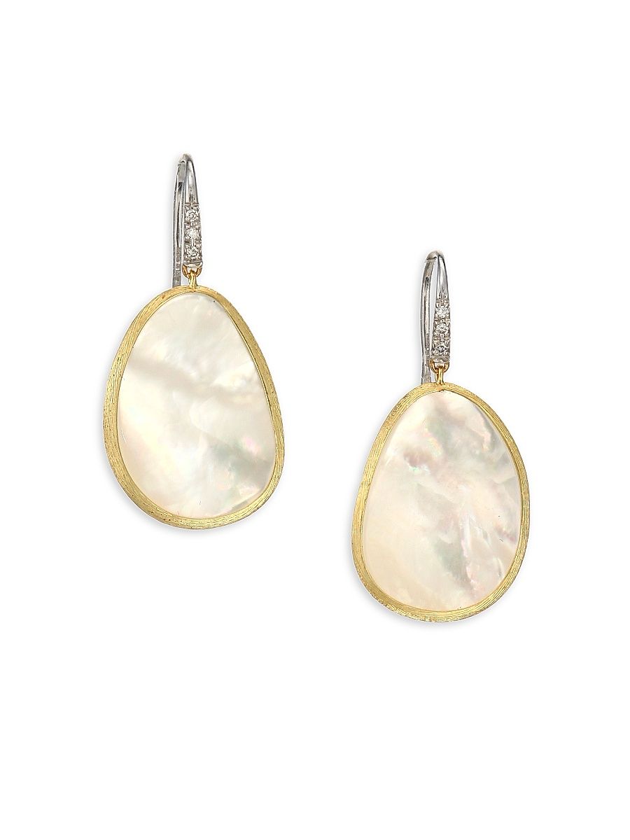 Lunaria Diamond, Mother-Of-Pearl & 18K Yellow Gold Drop Earrings - Gold