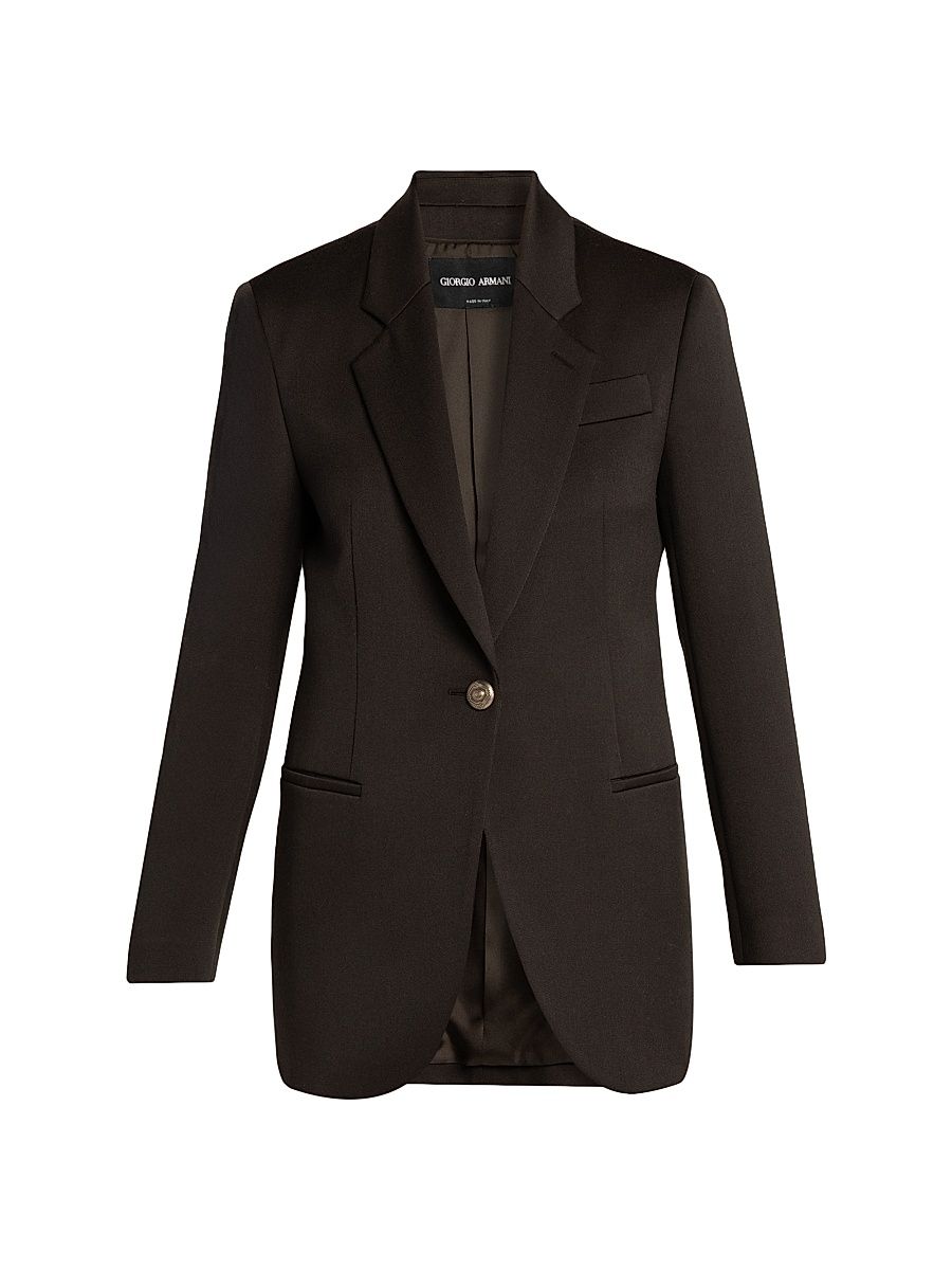 Women's Wool One-Button Blazer - Dark Brown - Size 8