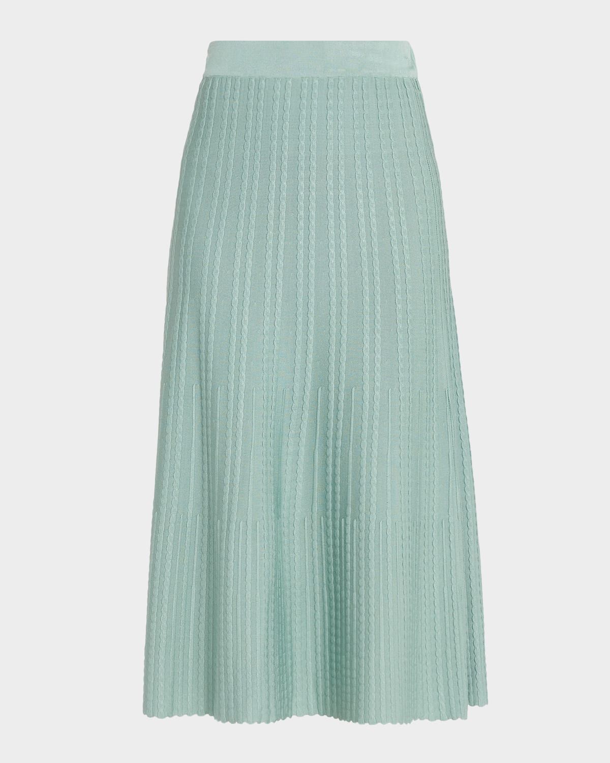 Lightweight A-Line Ribbed Knit Midi Skirt