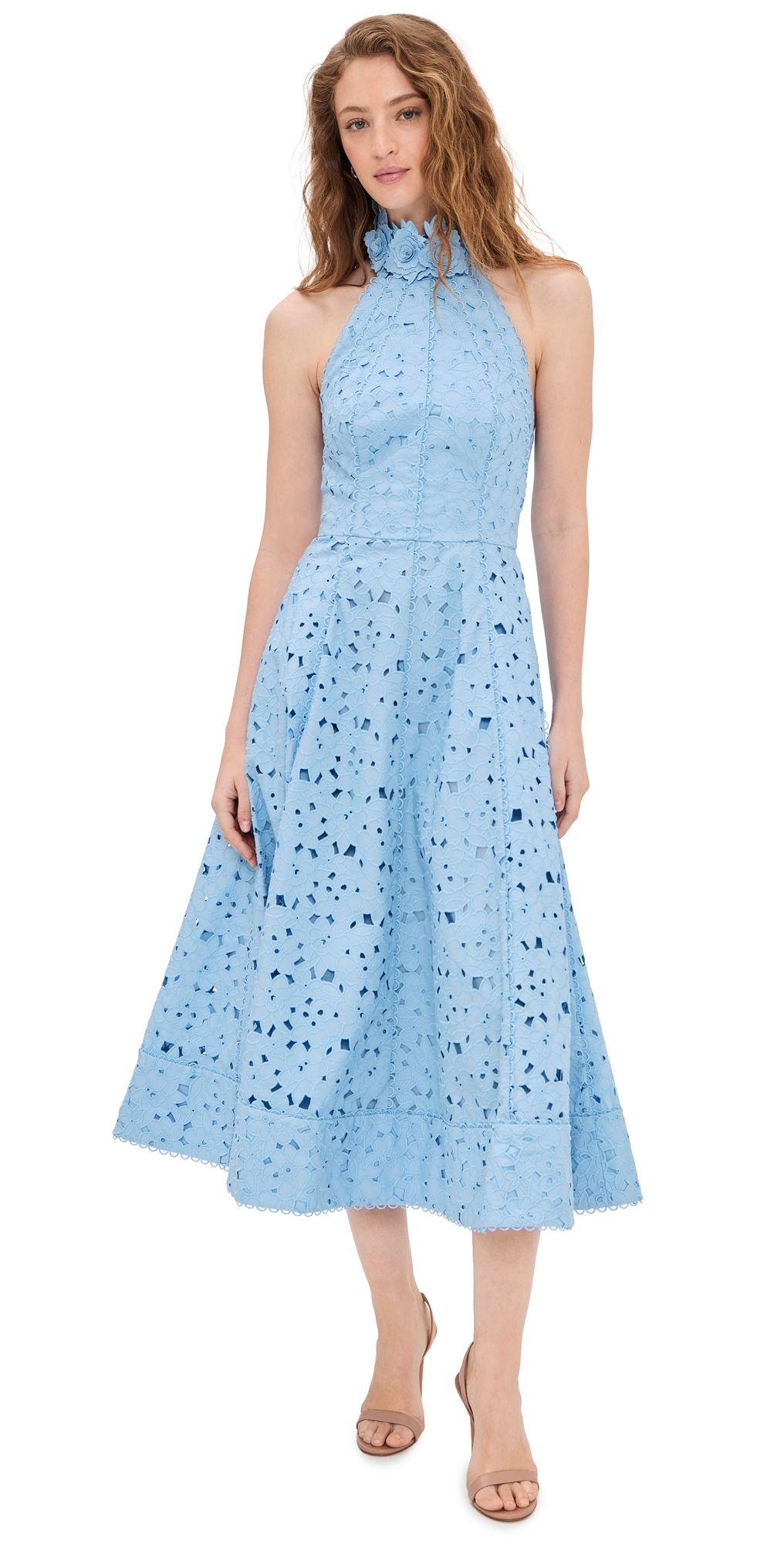 Rebecca Vallance Nuvola Halter Midi Dress Blue 14