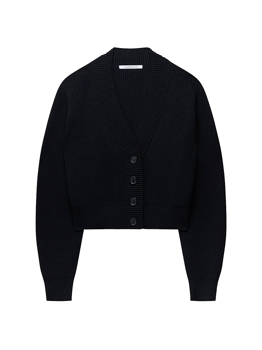 Women's Rib Cropped Cardigan - Black - Size XL