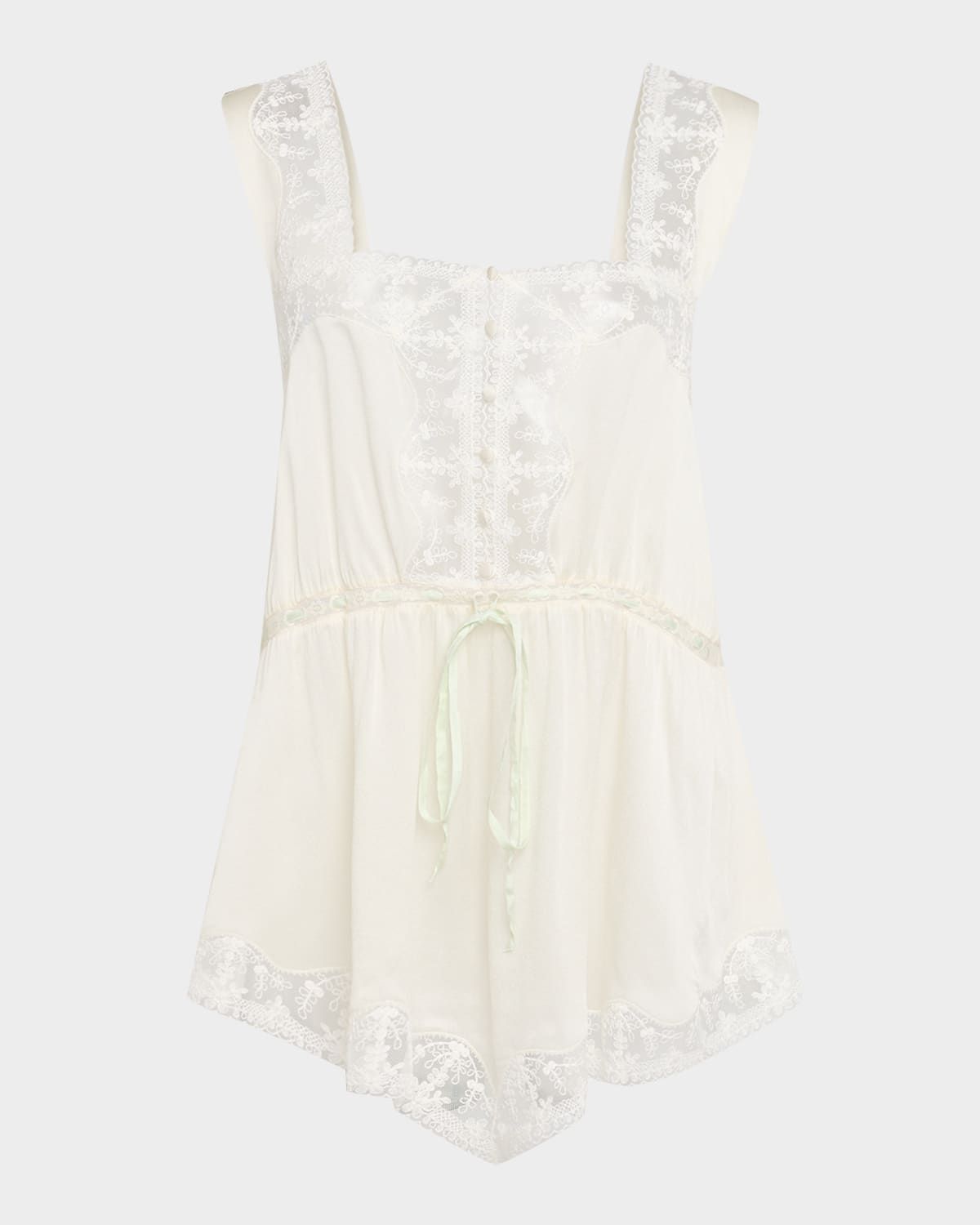 Lace-Trim Silk Sleeveless Top