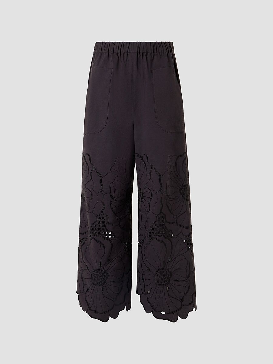 Women's Frey Eyelet Floral Cotton Crop Pants - Black - Size 16