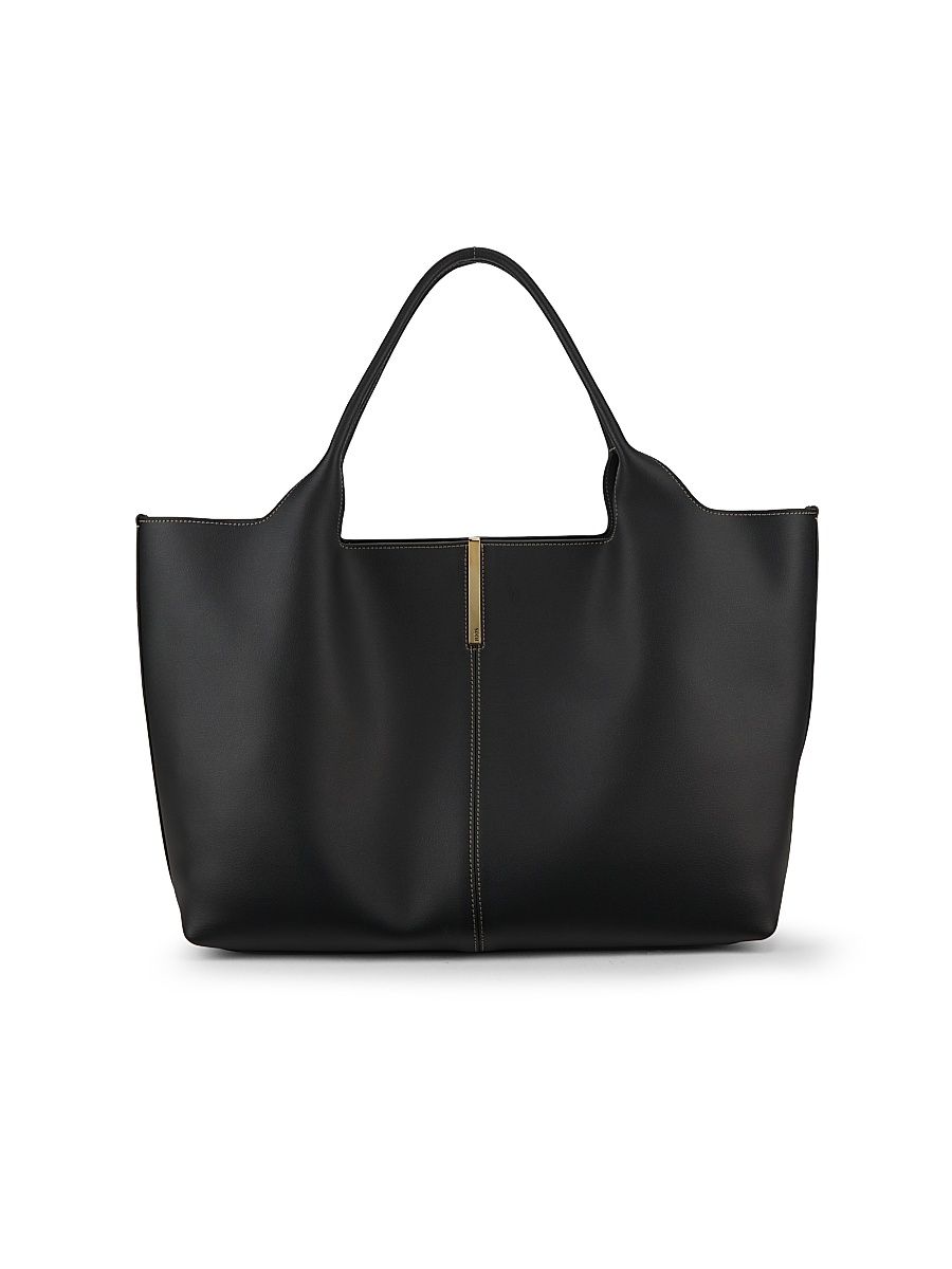 Women's Medium Leather Shopping Bag - Nero