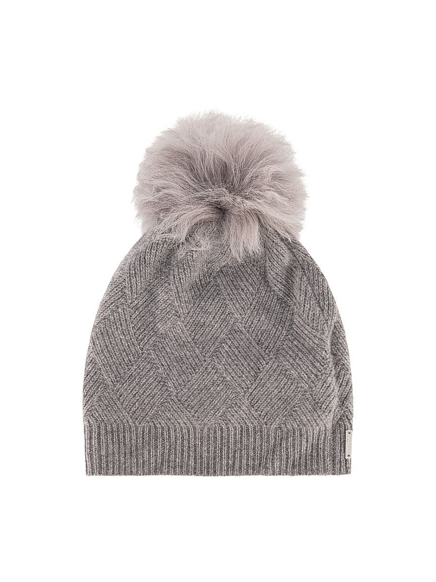 Women's Cashmere Knit Hat with Toscana Lamb Pompom - Grey