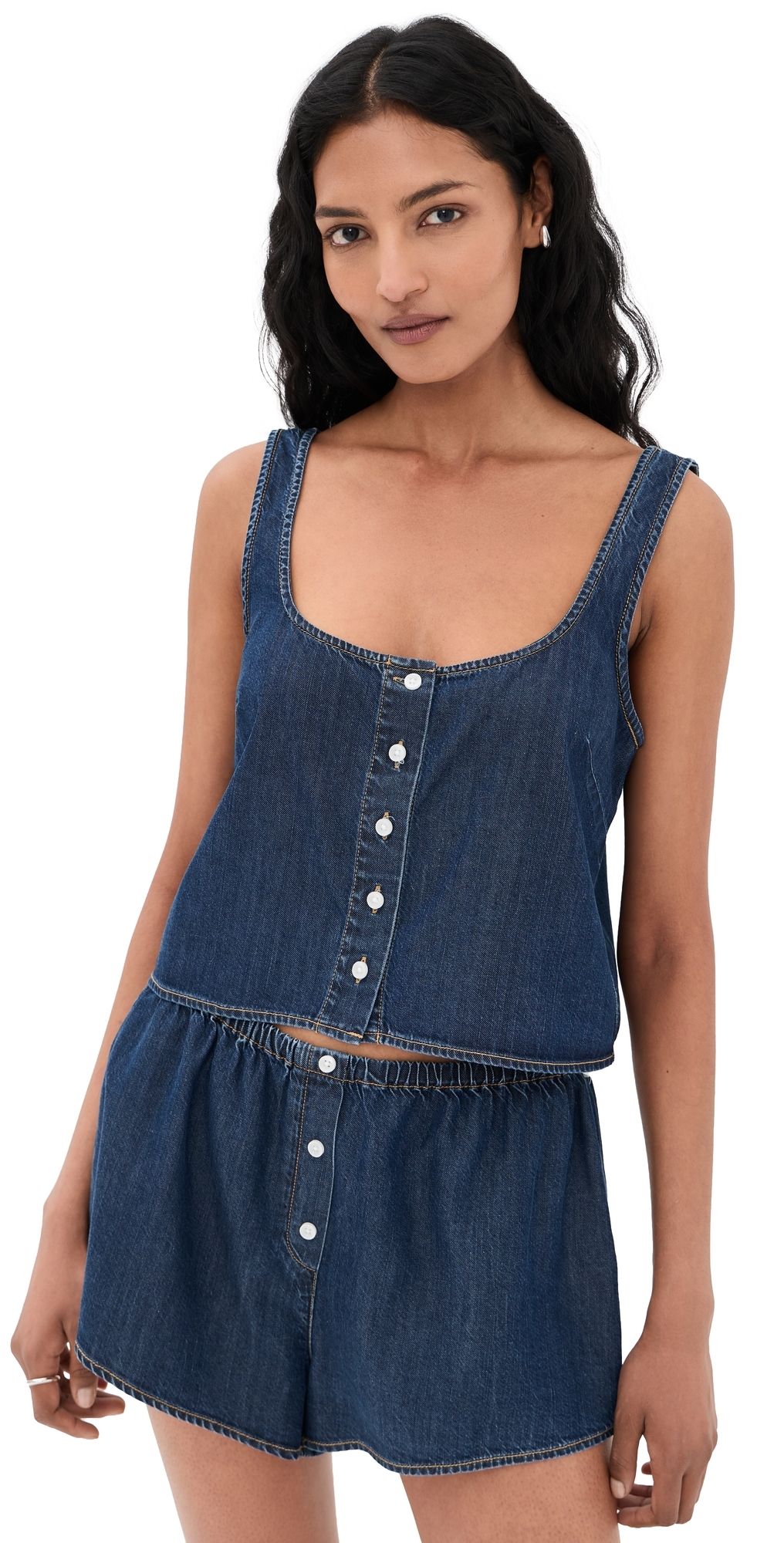 Good American Denim Button Front Tank Indigo1187 S