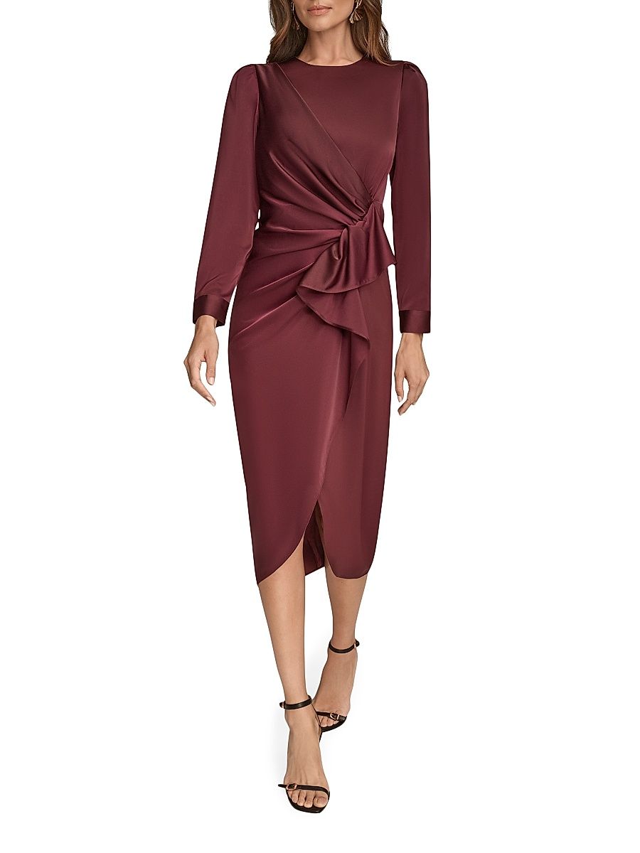 Women's Draped Satin Wrap-Style Dress - Berry - Size 2
