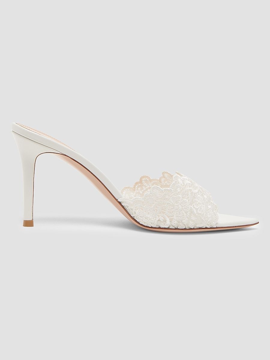 Women's Yvonne 85MM Mesh Lace & Leather Mule Sandals - White - Size 11