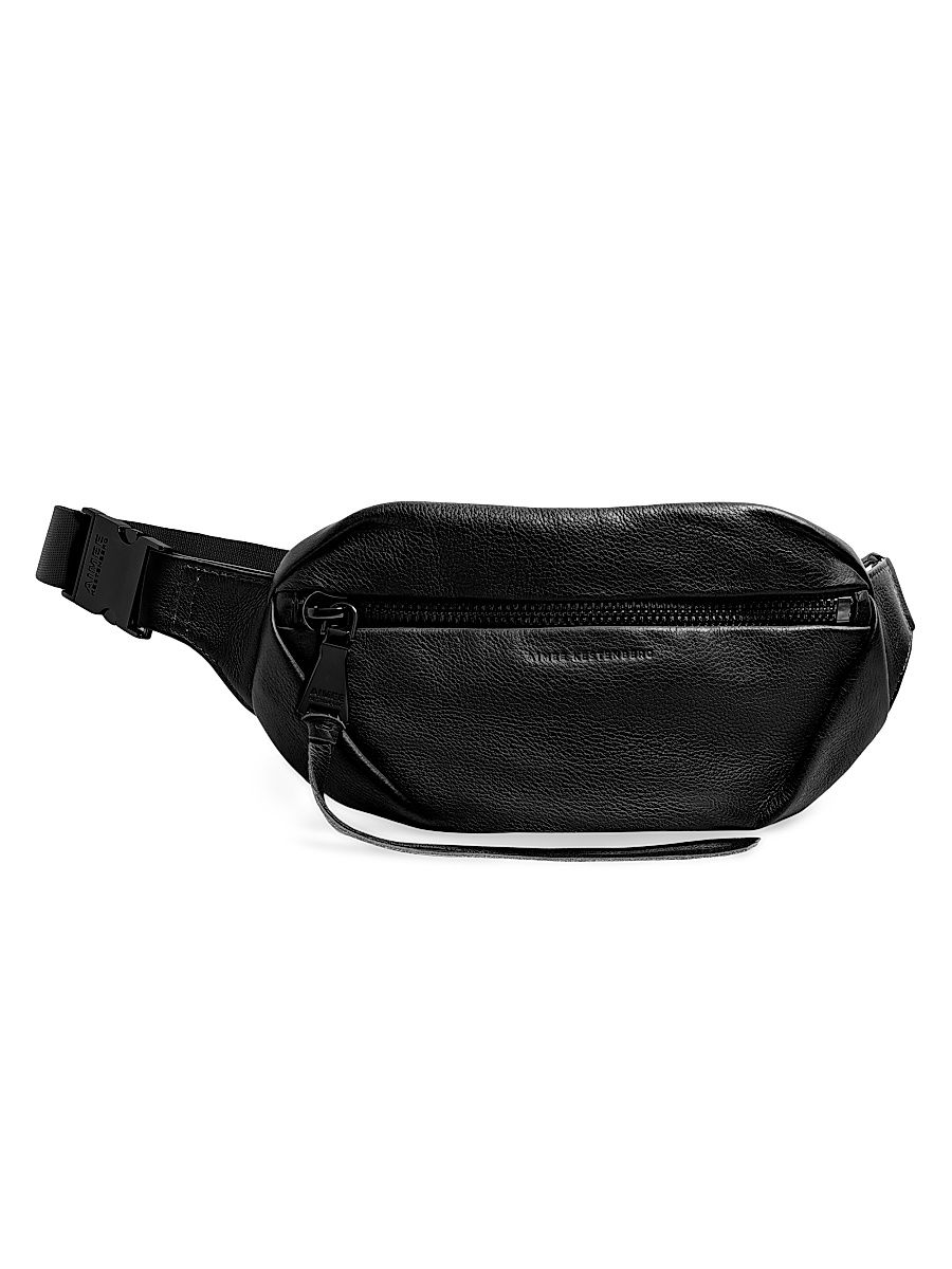 Women's Milan Leather Bum Bag - Black With Shiny Black