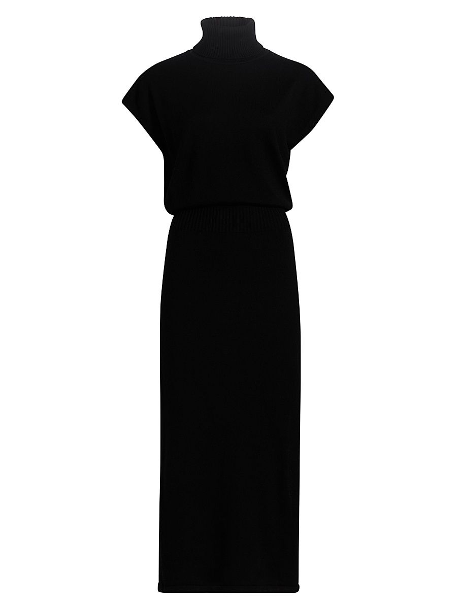 Women's Natalie Wool Knit Turtleneck Midi-Dress - Black - Size Large