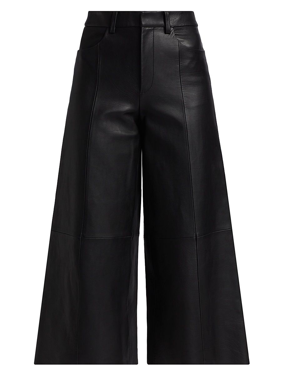 Women's Leather High-Rise Crop Pants - Black - Size 6