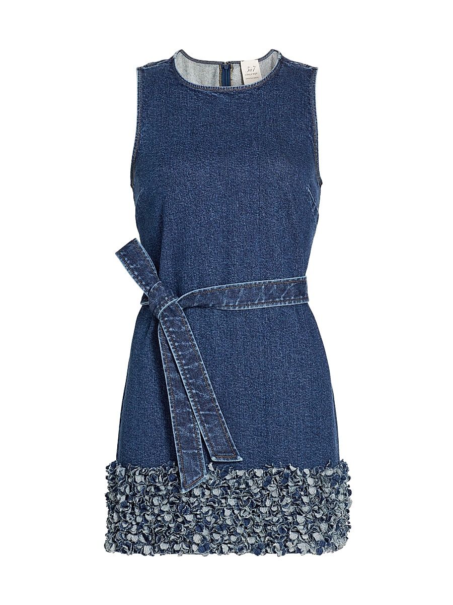 Women's Petal Mindie Embellished Denim Tie-Waist Minidress - Oceane - Size 10