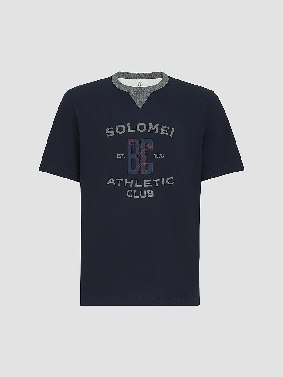 Men's Cotton Jersey Crew-Neck T-Shirt with Print - Cobalt - Size XXXL