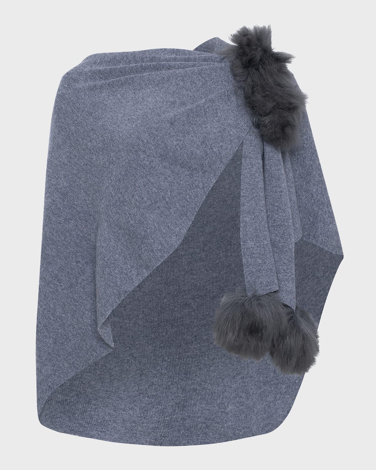 Select Wool Capelet With Lamb Shearling Poms