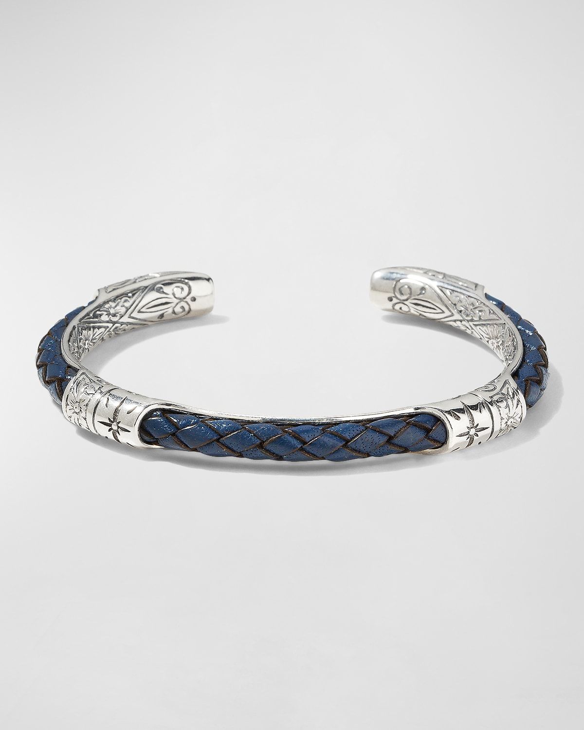 Men & apos;s Cassiopeia Sterling Silver & Leather Cuff Bracelet