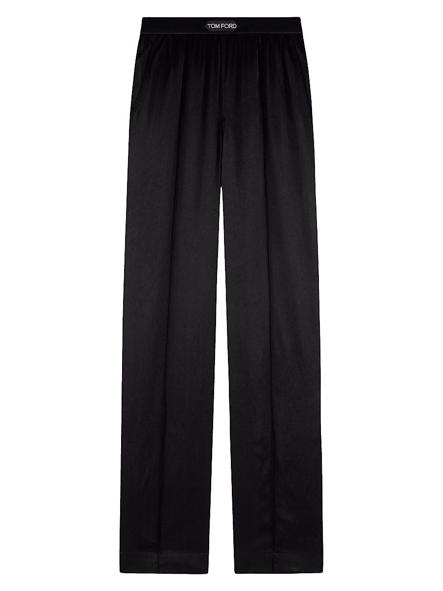 Women's Silk-Blend Logo Pants - Black - Size XXS