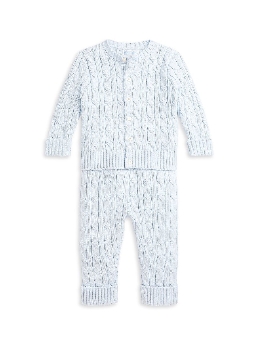 Baby's Cable-Knit Cardigan & Pants Set - Pearl Blue - Size Newborn