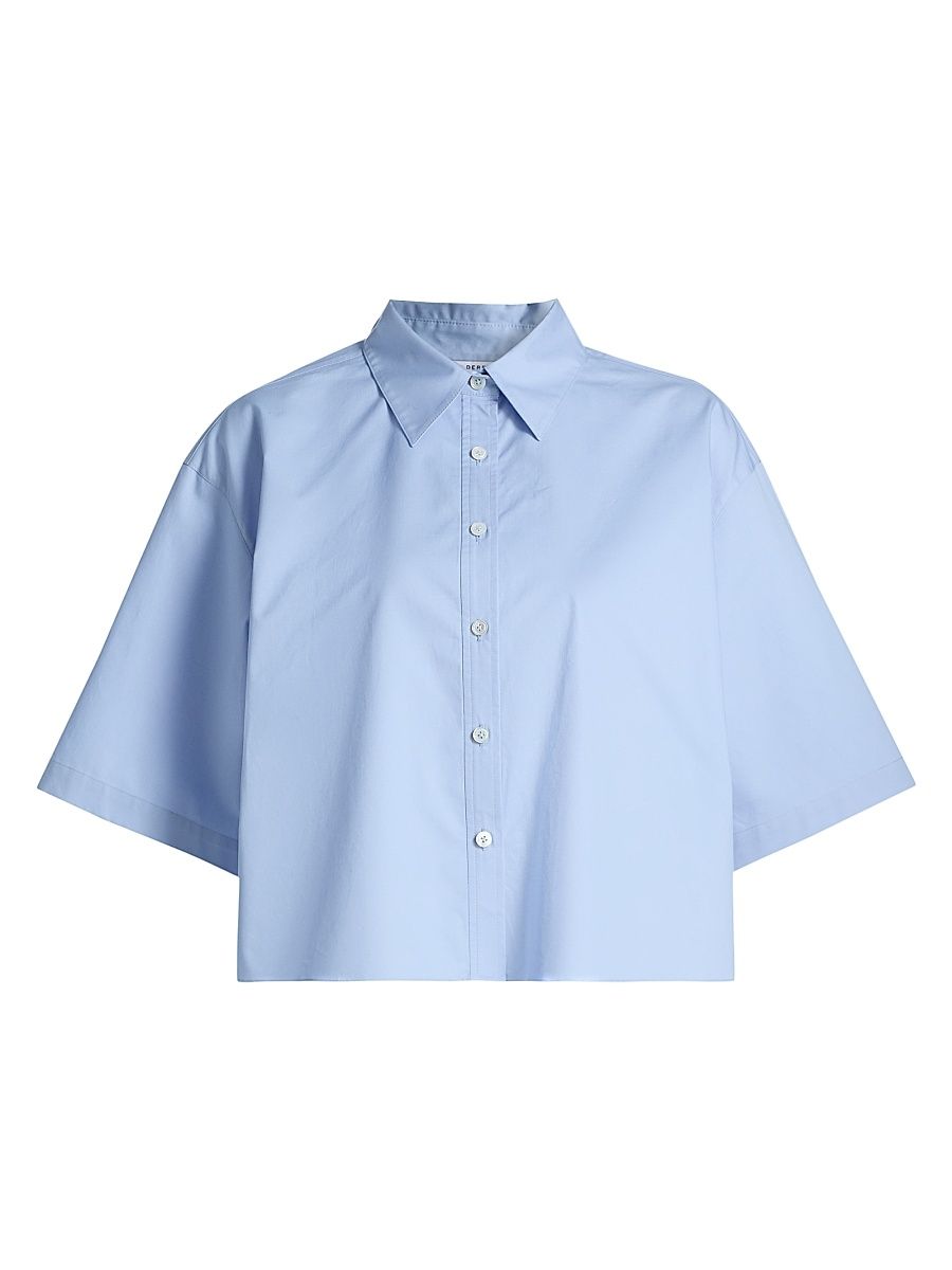 Women's Olivia Cotton Crop Shirt - Light Blue - Size Large