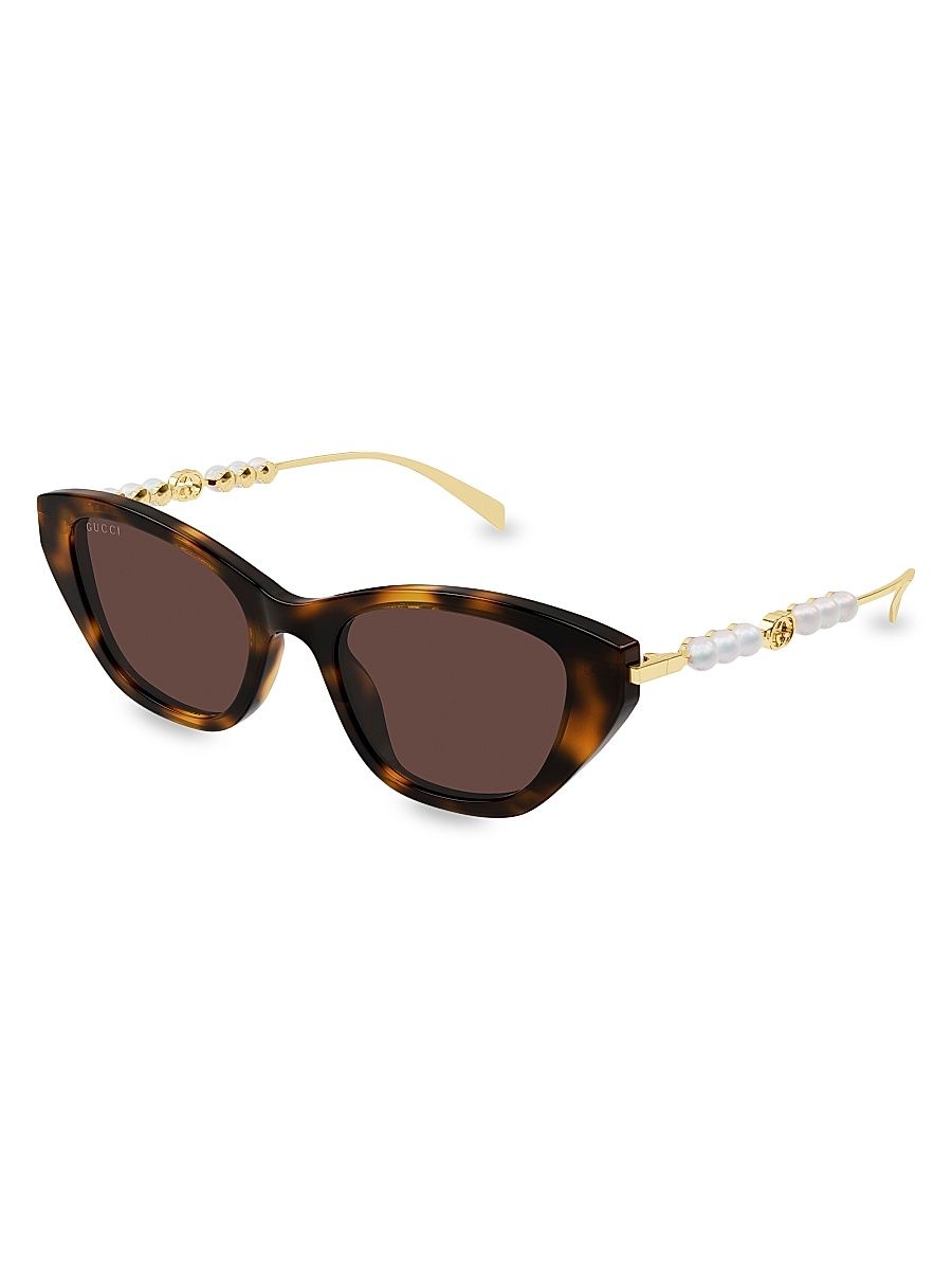 Women's Pearls And Strass 50MM Cat-Eye Sunglasses - Havana