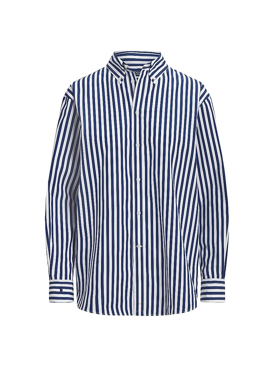 Women's Striped Button-Up Shirt - Fall Royal White - Size XL