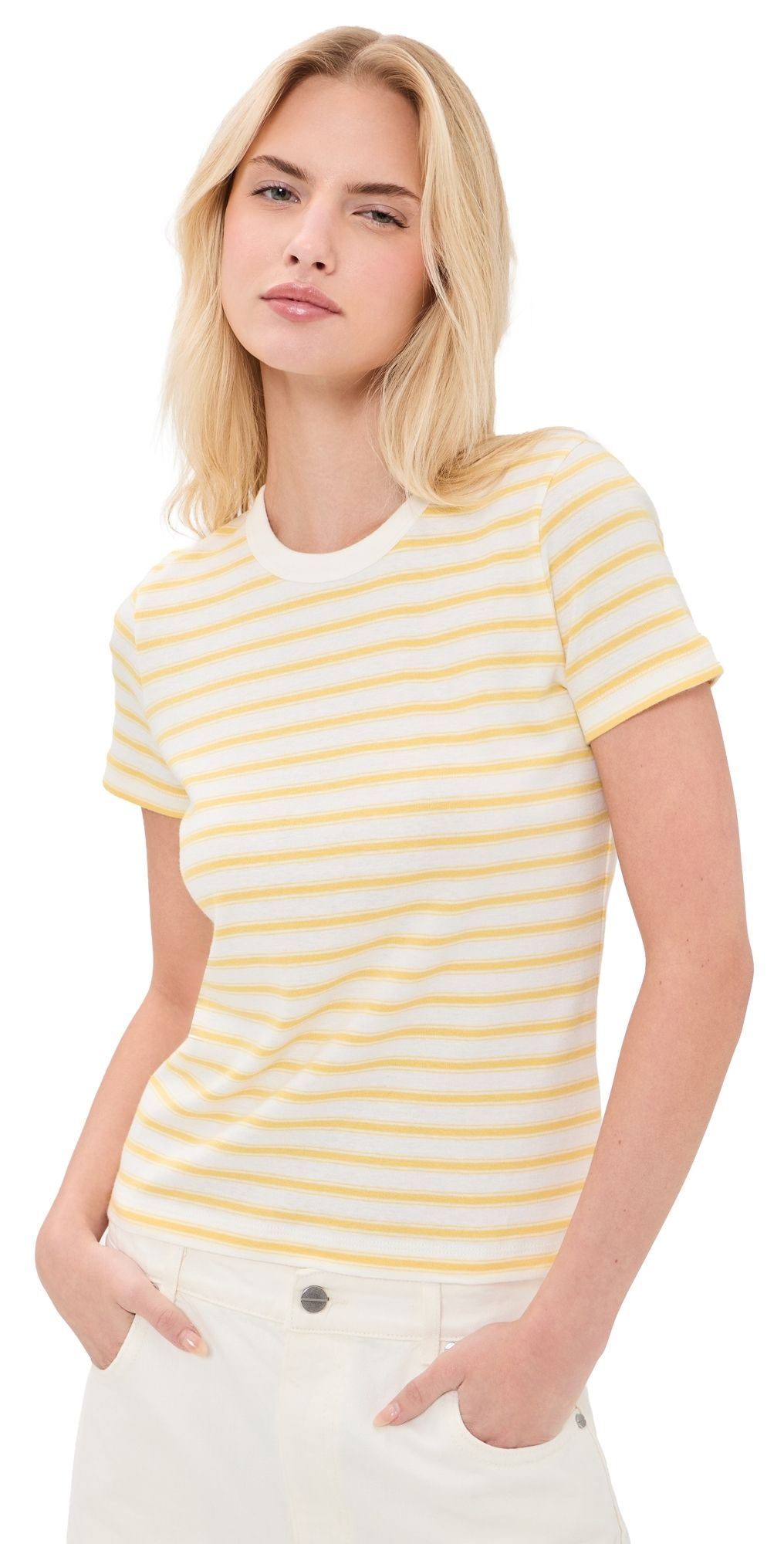 Vince Stripe Shrunken 90s Tee Limone Combo M