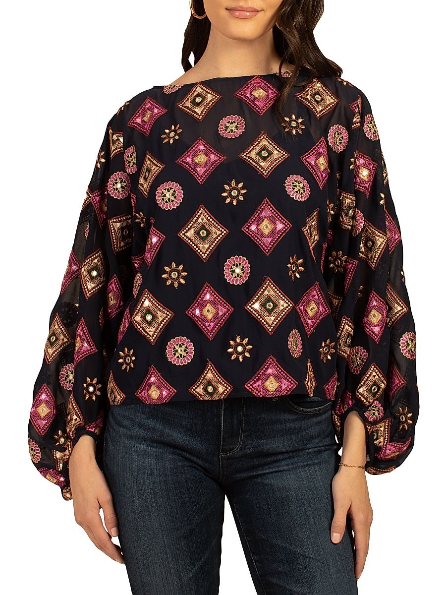Women's Ursa Medallion Balloon-Sleeve Top - Size Medium
