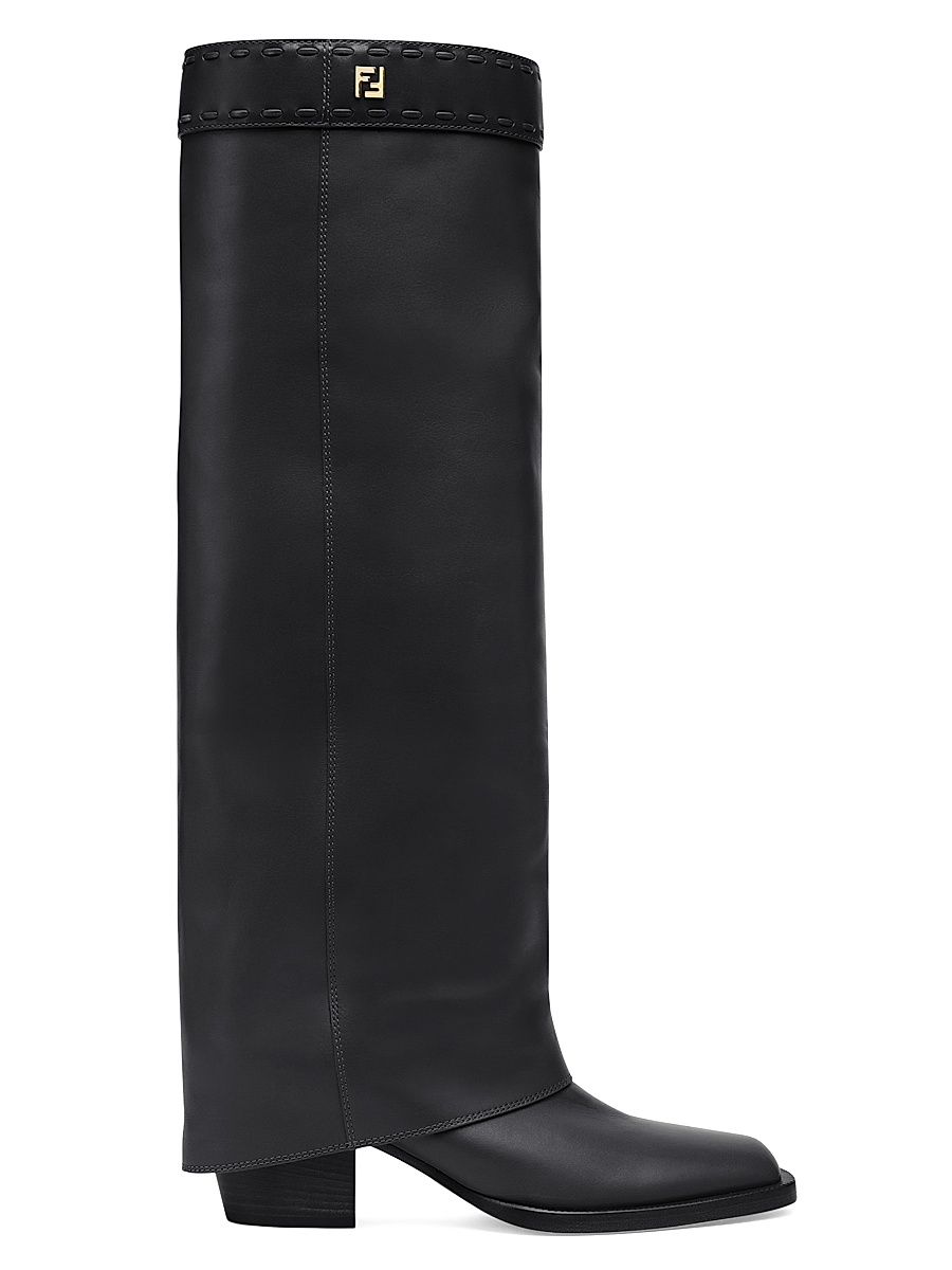 Women's Leather Knee-High Boots - Nero - Size 12