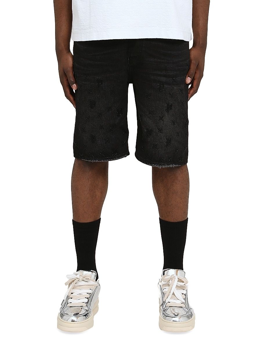 Men's Beaded Monogram Denim Shorts - Black - Size 40