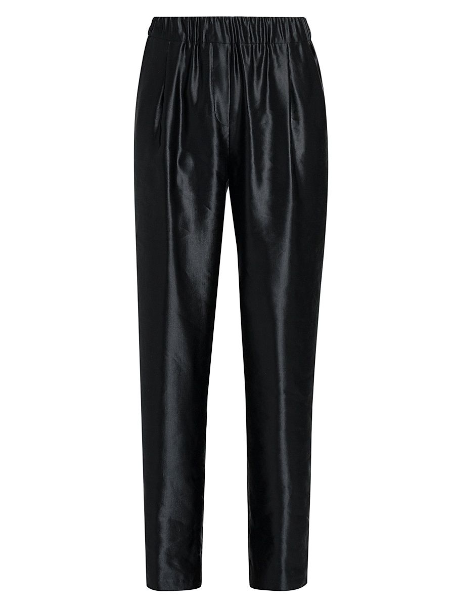 Women's Satin Linen-Silk Pants - Black - Size 10