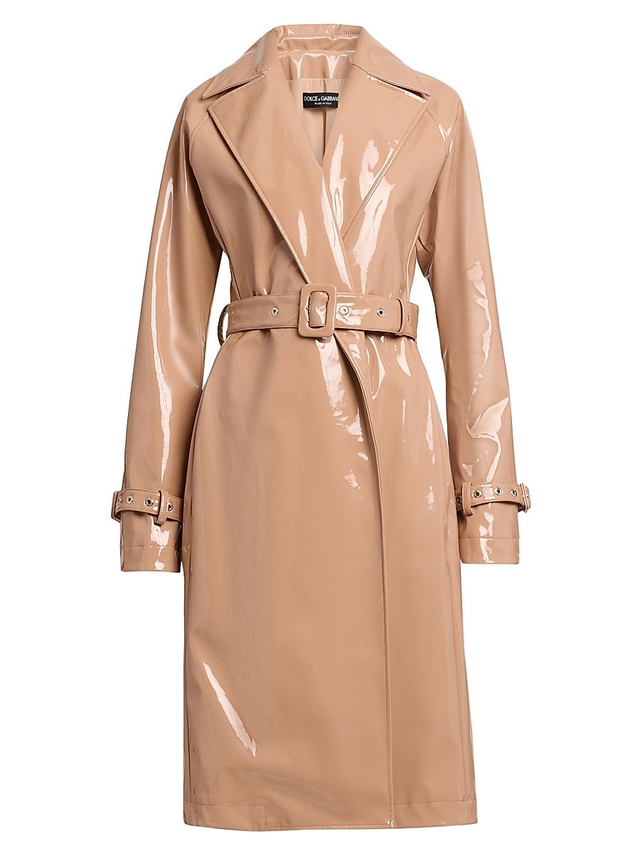 Women's Glossy Belted Trench Coat - Cipria - Size 8