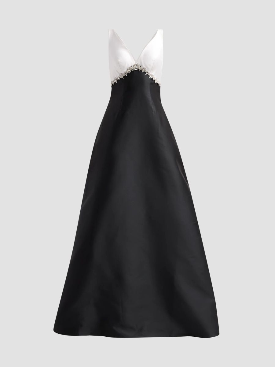 Pamella Roland Women's Embellished Mikado A-Line Gown - Black White - Size 12