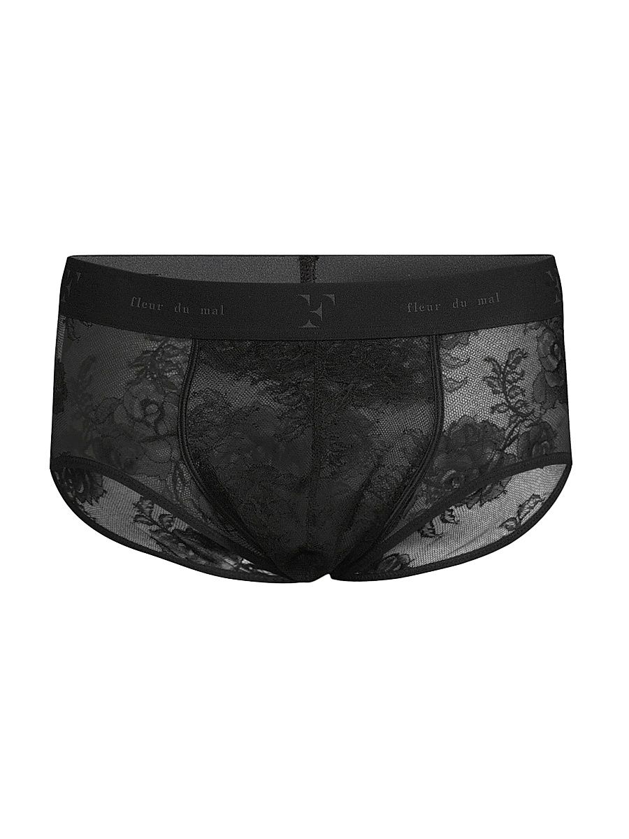 Men's Bouquet Sheer Floral Lace Brief - Black - Size XL