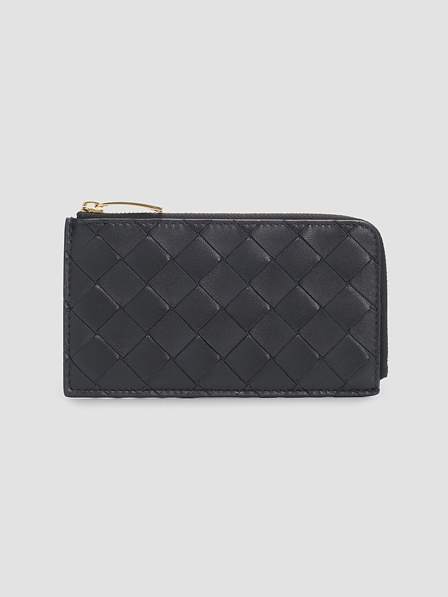 Women's Intrecciato Leather Card Holder - Tannin Gold