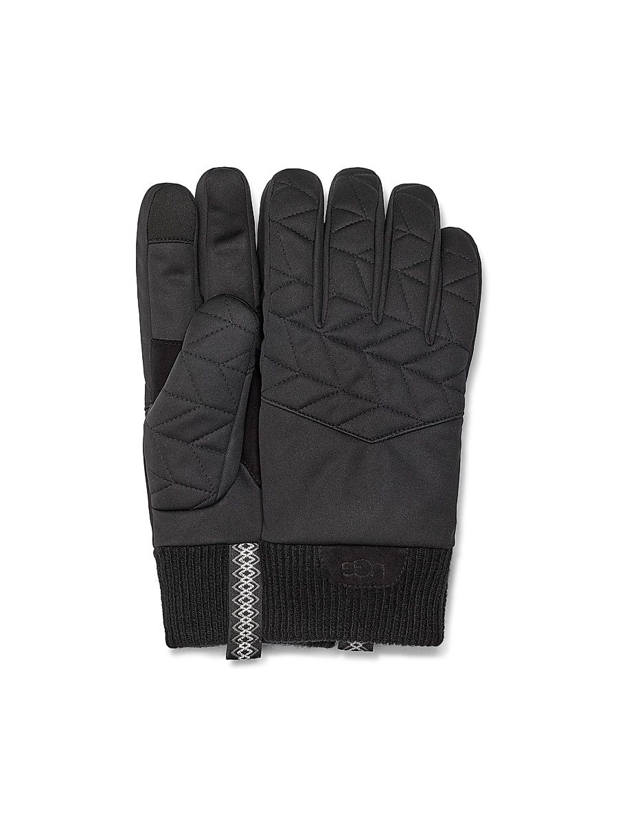 Men's Quilted Nylon & Faux Fur Gloves - Black - Size Large