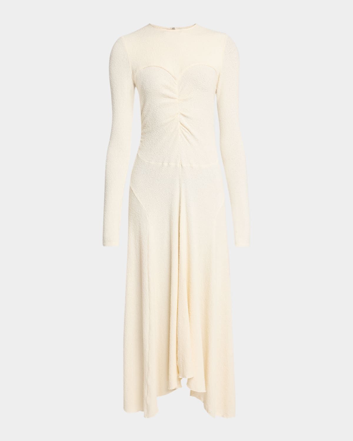 Flora Ruched Boucle Long-Sleeve Midi Dress