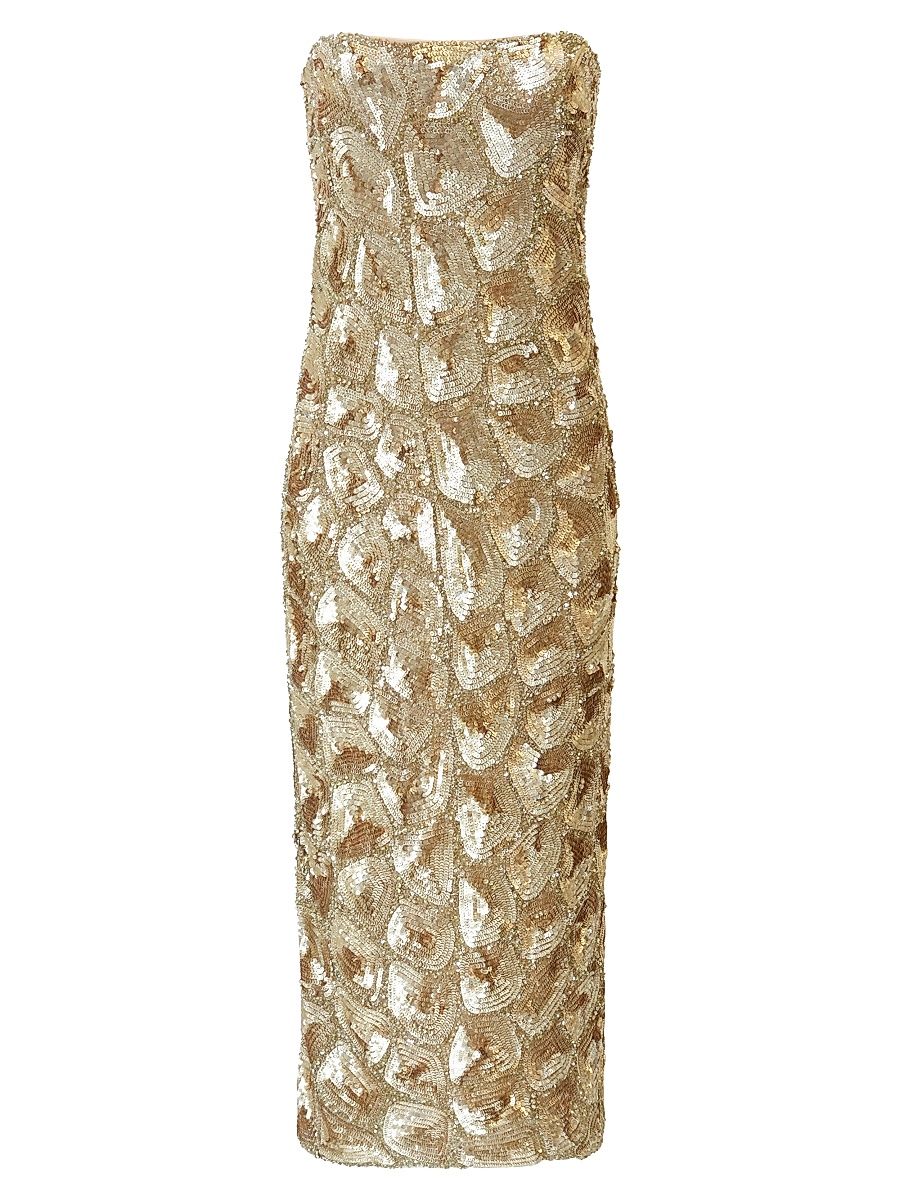 Women's Sigrid Beaded Strapless Midi-Dress - Light Gold - Size 10