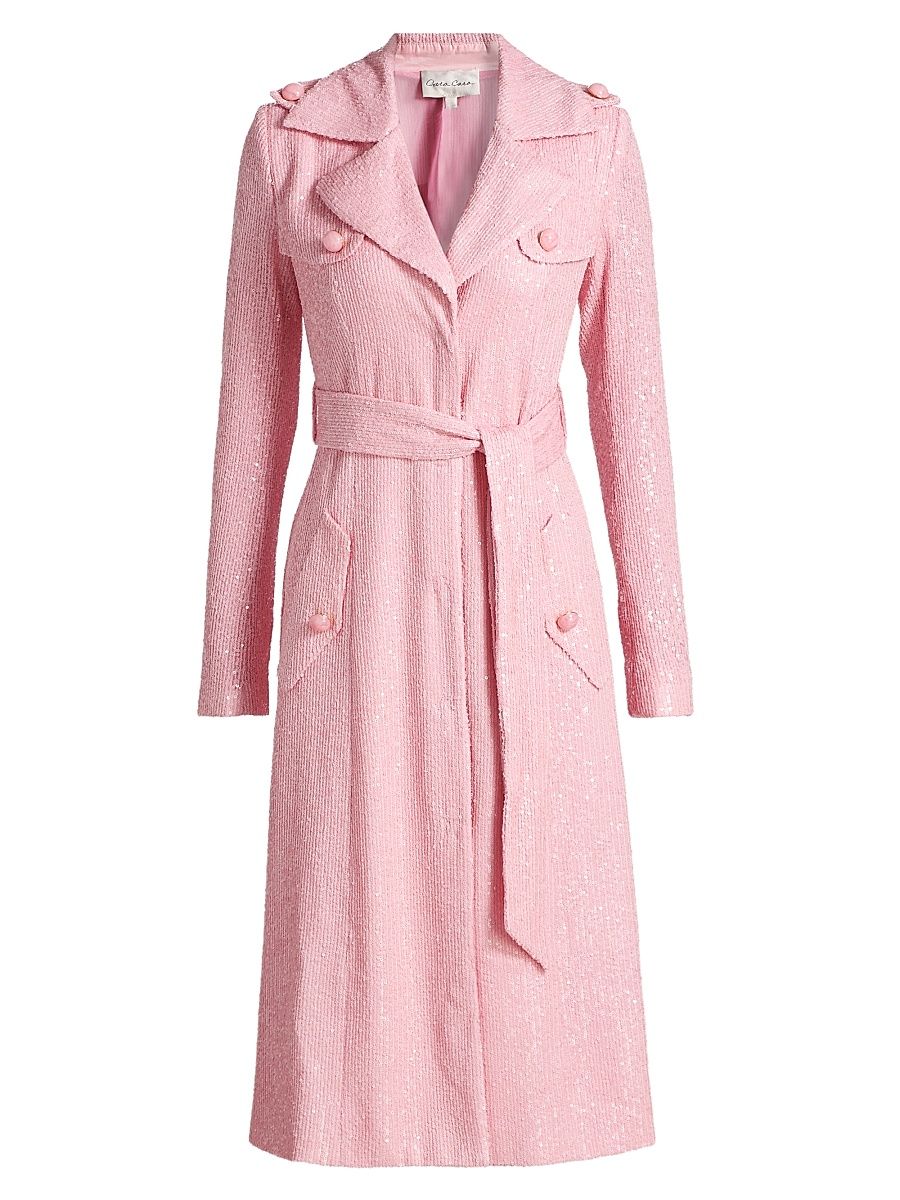 Women's Alpine Sequined Trench Coat - Regular Pink Sequin - Size XL