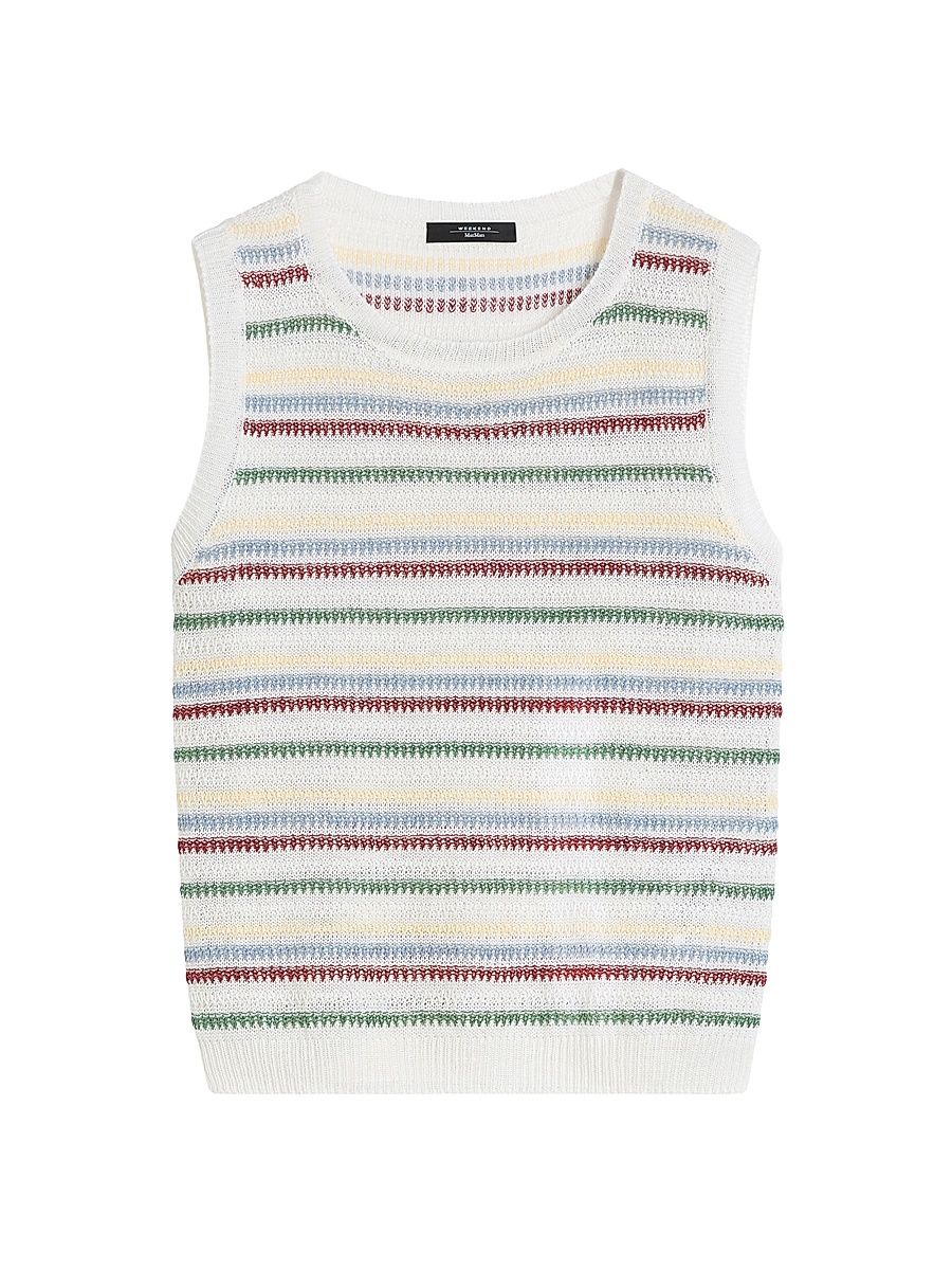 Women's Linen Yarn Waistcoat Top - Cream - Size XL