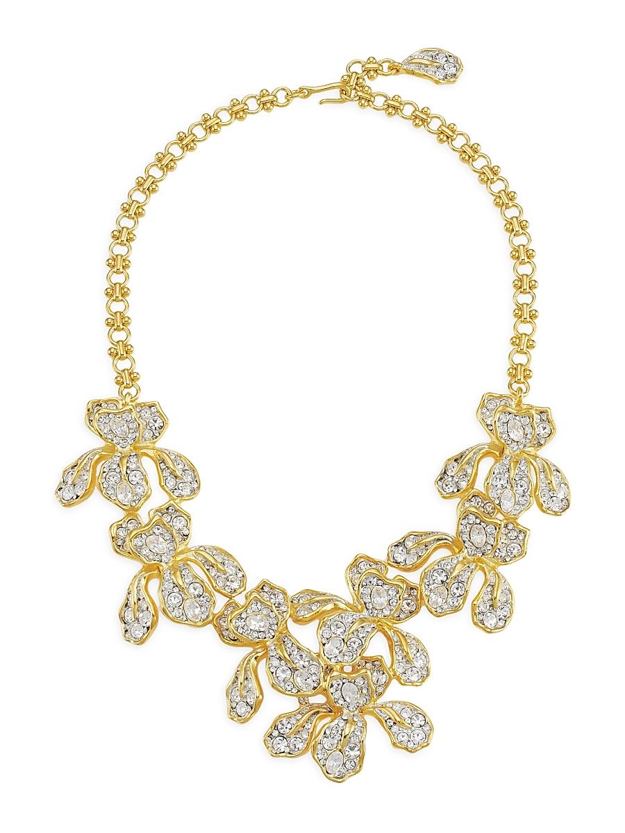 Women's 22K Goldplated Iris Pavé Flowers Necklace - Gold