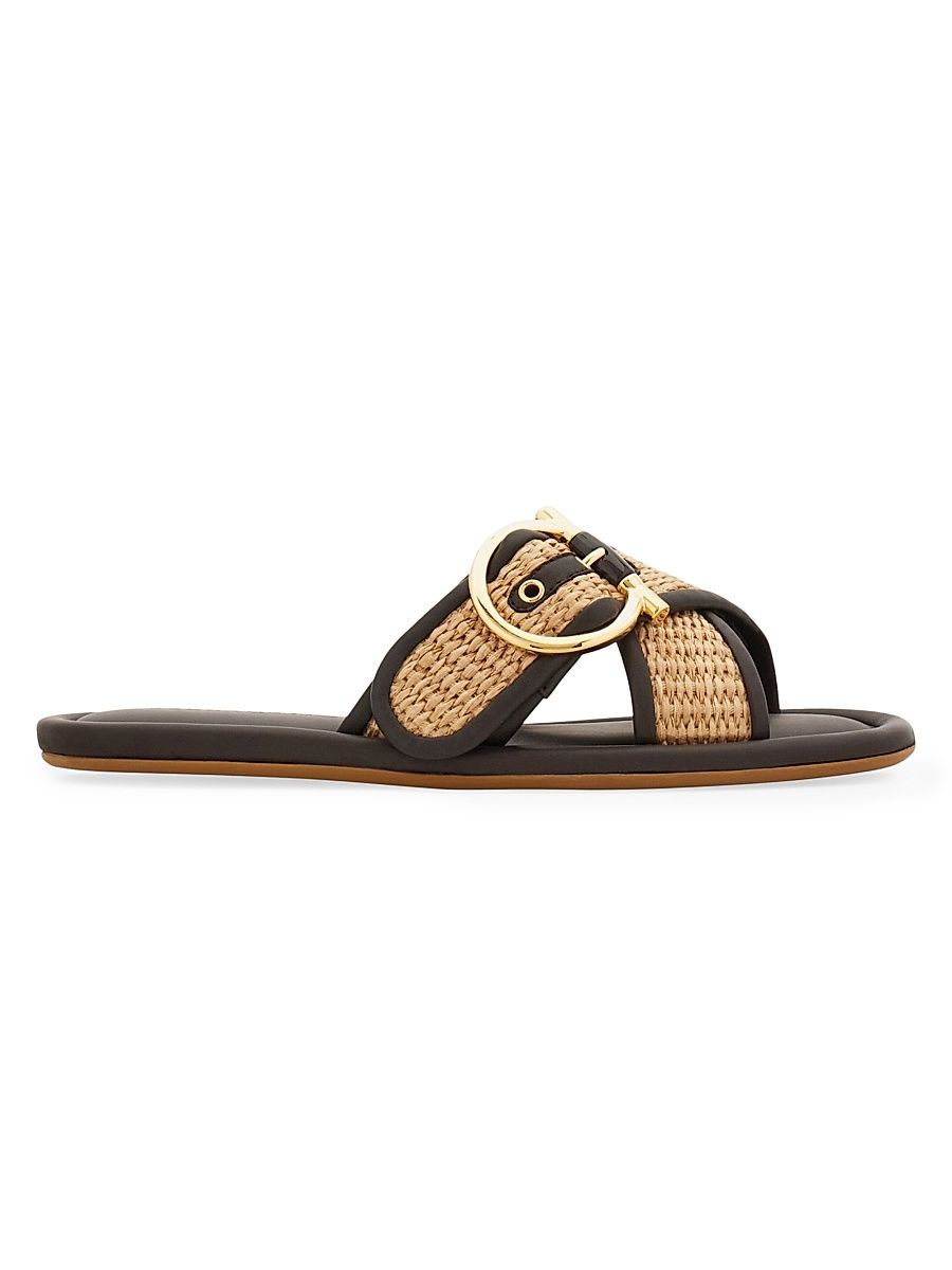 Women's Elyzia Raffia-Leather Slide Sandals - Naturale Testa Di Moro - Size 11