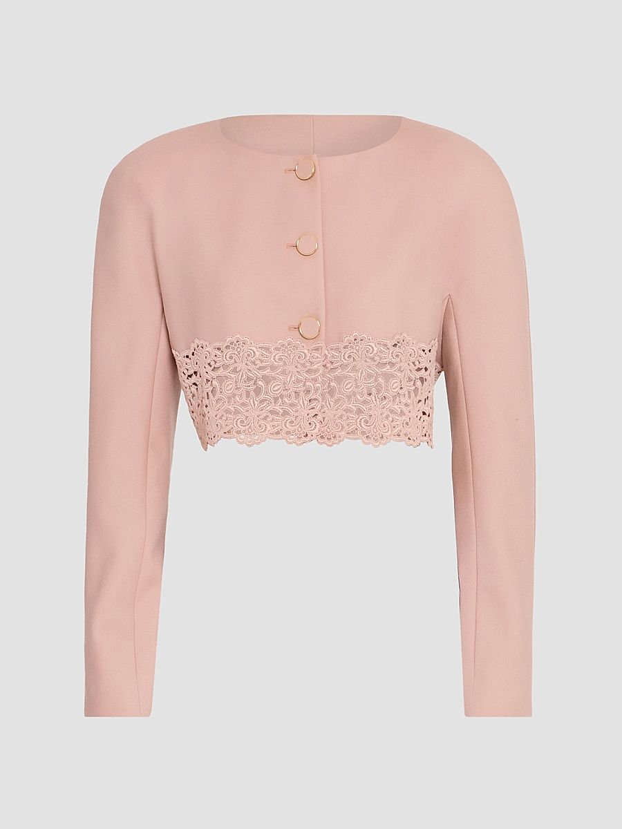 Women's Guipure Lace & Wool Crop Sweater - Coffee Pink - Size 8