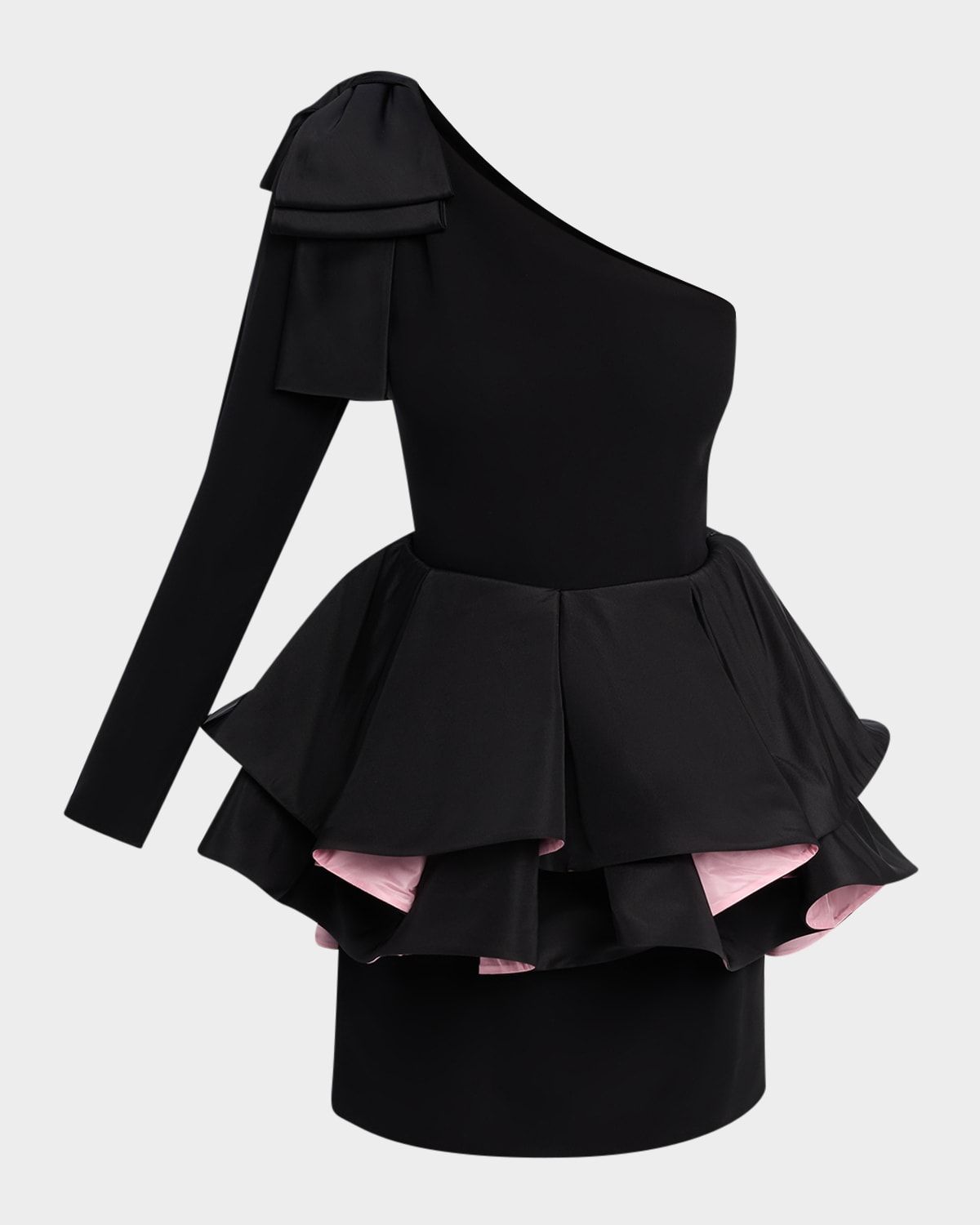 One-Shoulder Long-Sleeve Ruffle Mini Dress