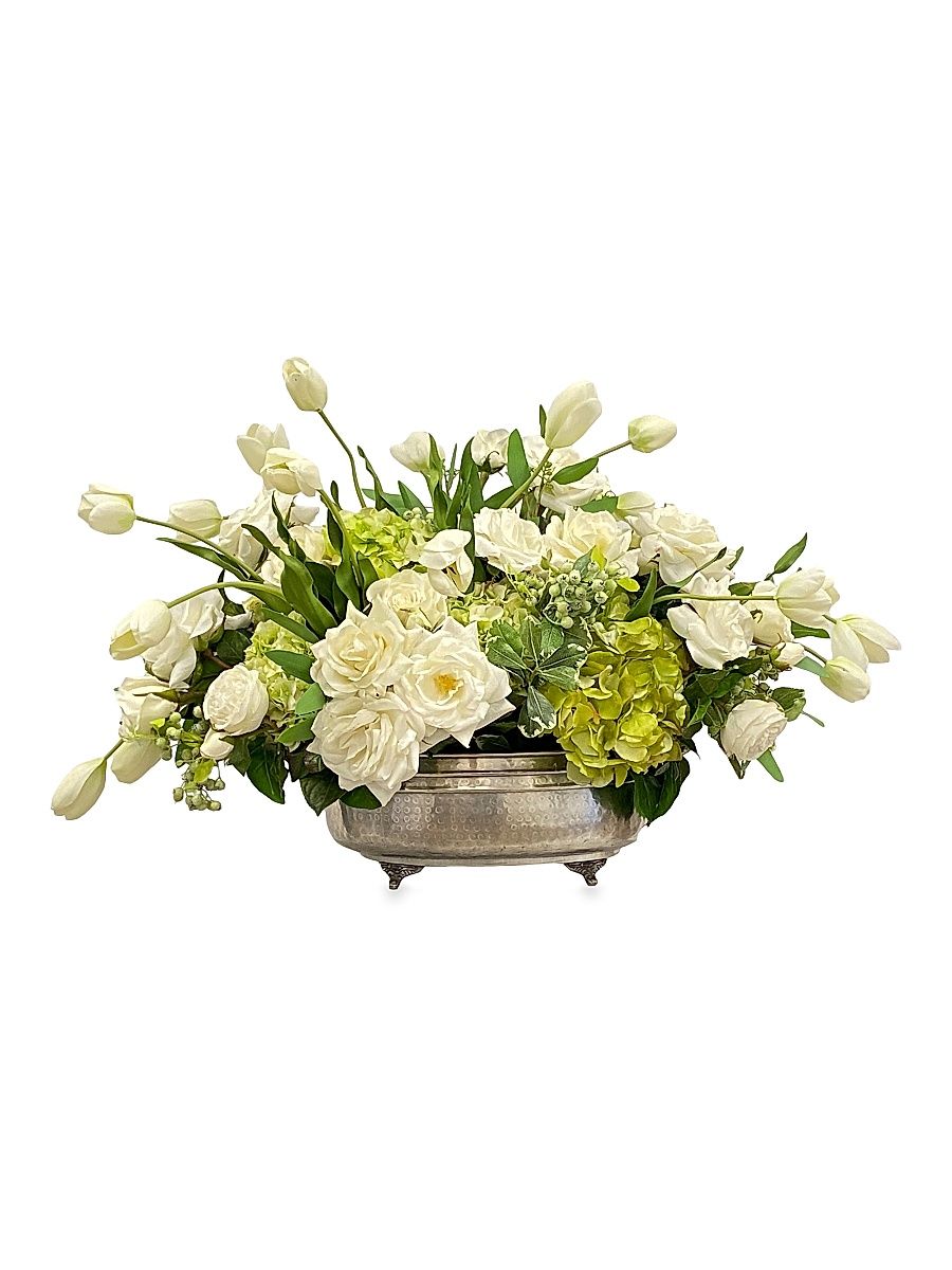 Everyday Floral Rose Tulip Centerpiece - White Green