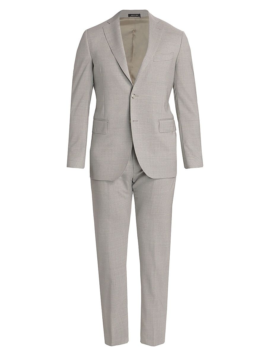 Men's COLLECTION Mini Grid Wool Single-Breasted Suit - Mirage Gray - Size 48